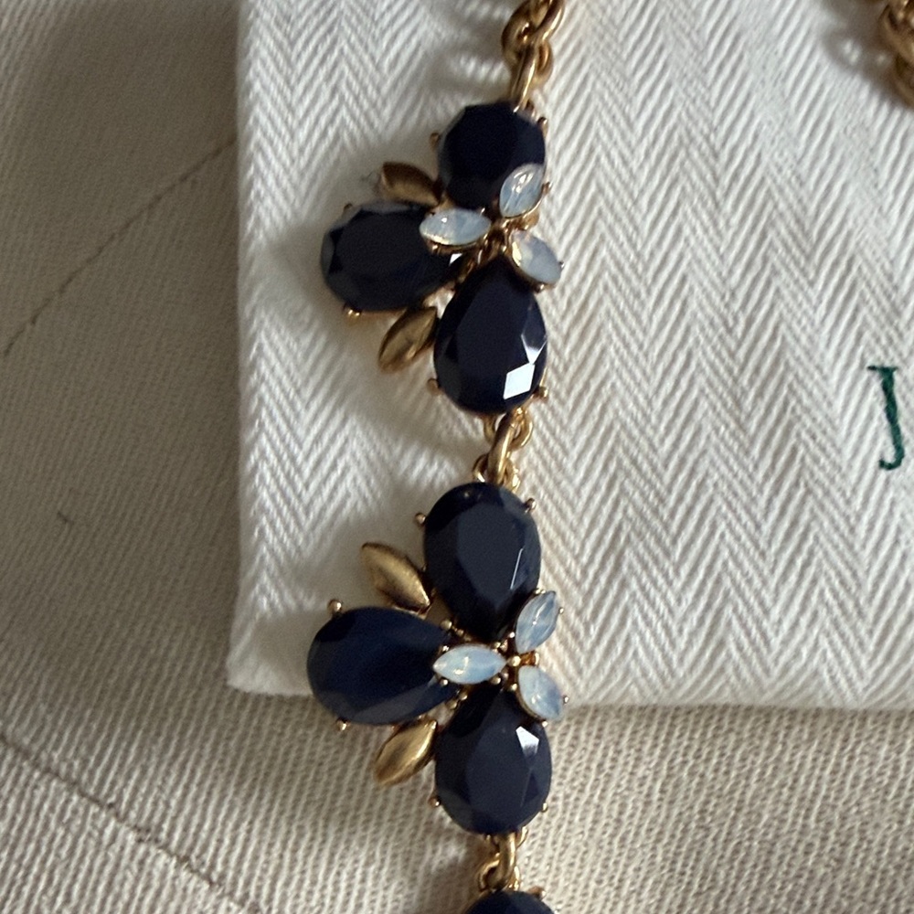 J. Crew Midnight Blue and Gold Floral Necklace - Picture 2 of 2